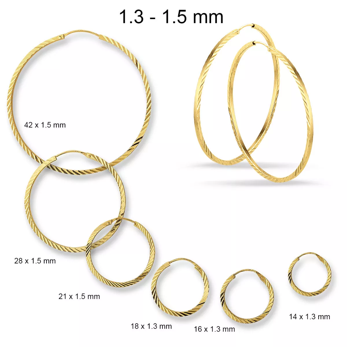 Gouden oorringen gefaceteerd 1.3 - 1.5 mm