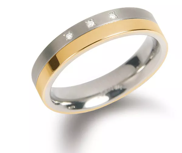 Boccia 0129-04 Ring Titanium-Diamant zilver- en goudkleurig 4,3 mm 3 * 0,015 crt