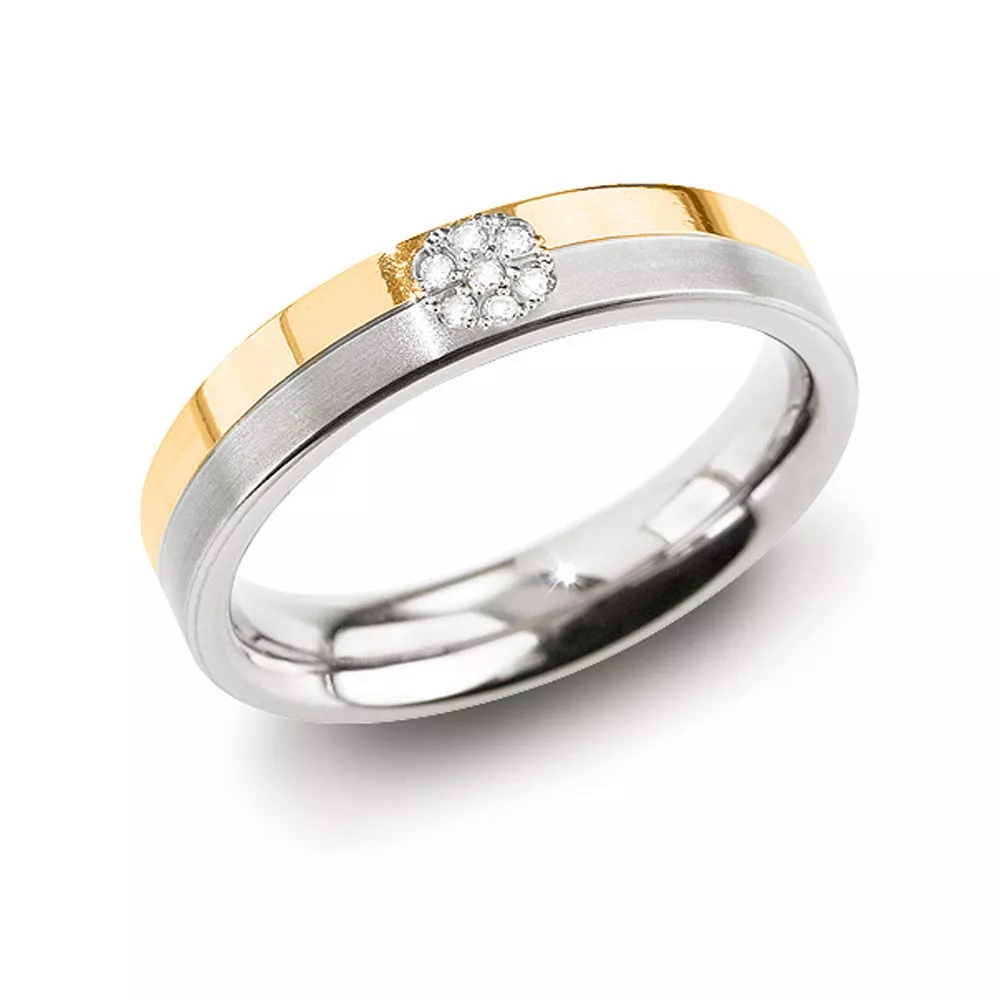 BoBoccia 0129-06 Ring Titanium-Diamant zilver-en goudkleurig 4,3 mm 7 * 0,035 crt