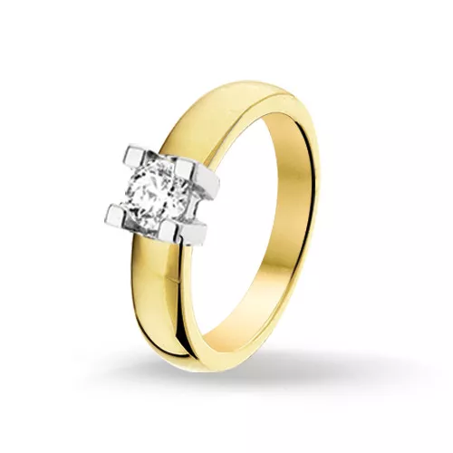 Bicolor gouden ring met diamant 0.25 crt