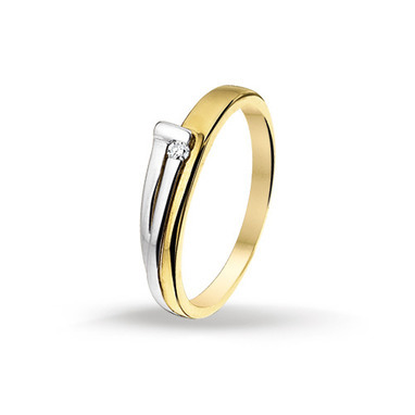 Huiscollectie 4205966 Bicolor gouden ring met diamant 0.03 crt