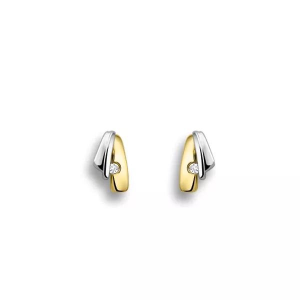 Bicolor gouden oorstekers met diamant 0.03 crt