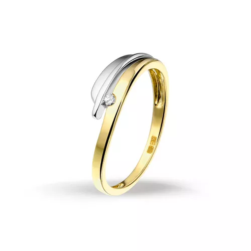 Bicolor gouden ring met diamant 0.03 crt