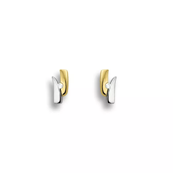 Bicolor gouden oorstekers met diamant 0.02 crt