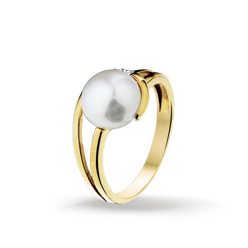 Klein Laatste Airco Gouden ring met diamant en parel 4014324 | Trendjuwelier