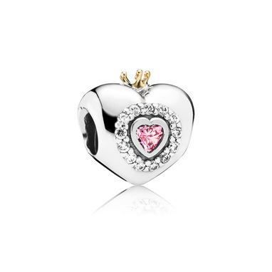 Pandora 791375PCZ Heart silver charm with 14k crown, pink and clear cubic zirconia