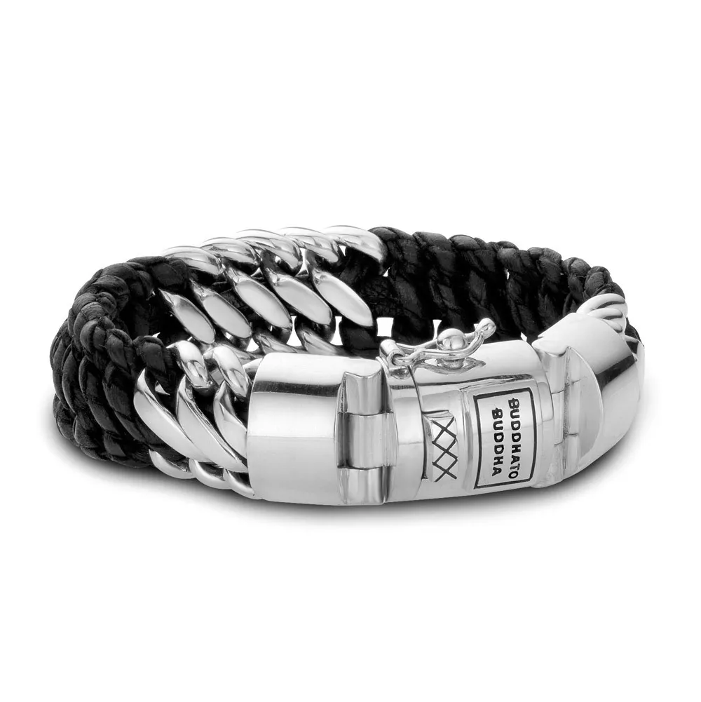 Buddha to Buddha 815BL Ben Mix Silver/Leather Bracelet Black