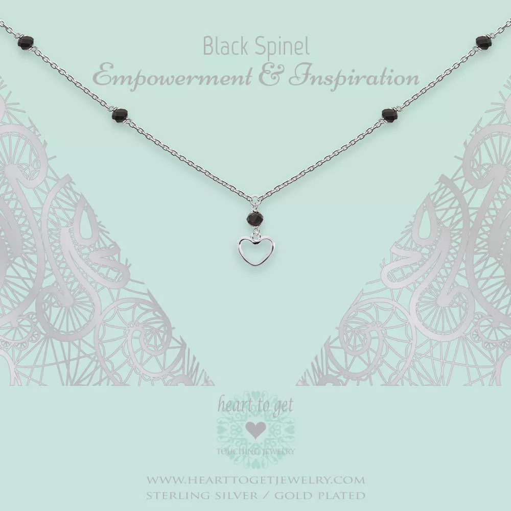 Heart to get N348GOB16S Ketting Gemstone Black Spinel with Heart charm zilver 40-44 cm