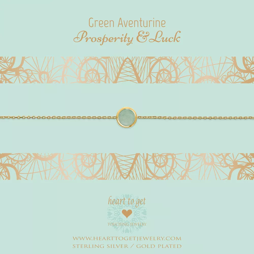 Heart to get B334OGBG16G bracelet one gemstone in between,  Green Aventurine prosperity & luck goldplated