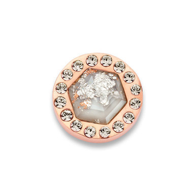 Mi Moneda LUN-12-XS Luna Grey Stainless Steel Rosegold Plated Disc With Flakes And Swarovski Crystals