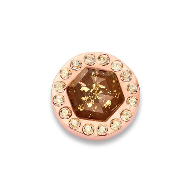 Mi Moneda LUN-31-XS Luna Brown Stainless Steel Rosegold Plated Disc With Flakes And Swarovski Crystals