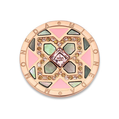 Mi Moneda SW-BAI-03-L Bailar Stainless Steel Rosegold Plated Disc With Shell And Peach Colored Swarovski Crystals