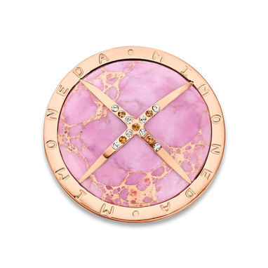 Mi Moneda SW-DUE-32-L Duende Lavender Rock, Stainless Steel Rosegold Plated Disc With Swarovski Crystals