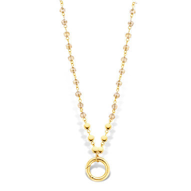 Mi Moneda NEC-02-SEL-90 Selma Necklace With Champagne Beads, Stainless Steel Gold Plated Clipring, Wearable 2 Lenghts