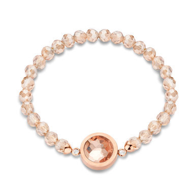 Mi Moneda BRA-SEL-03-19 Selma Bracelet Stainless Steel Rosegold Plated With Peach Beads And Xs Moneda