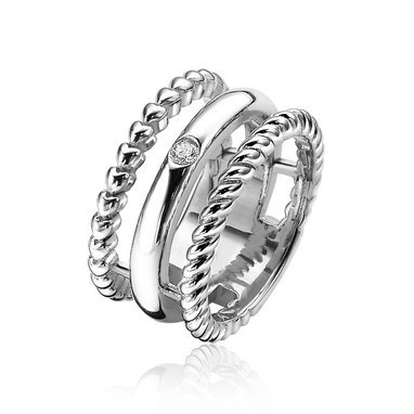 Zinzi ZIR1374 Driedubbele zilveren ring met zirkonia