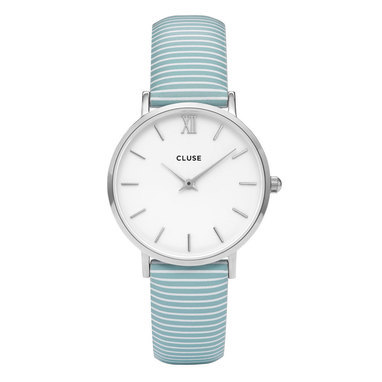 CLUSE CL30028 Minuit Silver White Sky Blue Stripes horloge