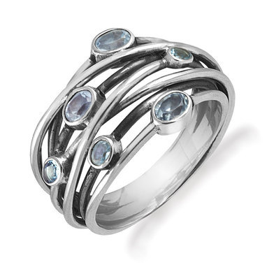 Rabinovich 64703006 Ring zilver geoxideerd met blauwe topaas