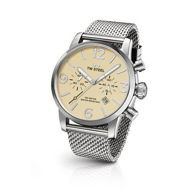 TW Steel MB3 45mm steel case chrono date cream dial steel Milanese bracelet  horloge