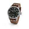 TW Steel MS11 45mm steel case 3 hands date black dial luminous green indexes cognac vintage leather strap horloge 1