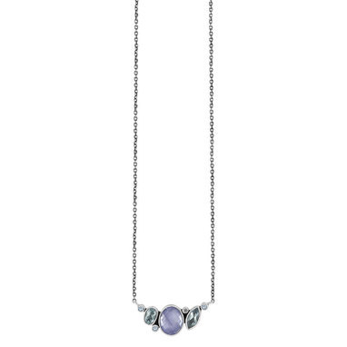 Rabinovich 67302055 zilveren collier met grijs kwarts en blauw topaas