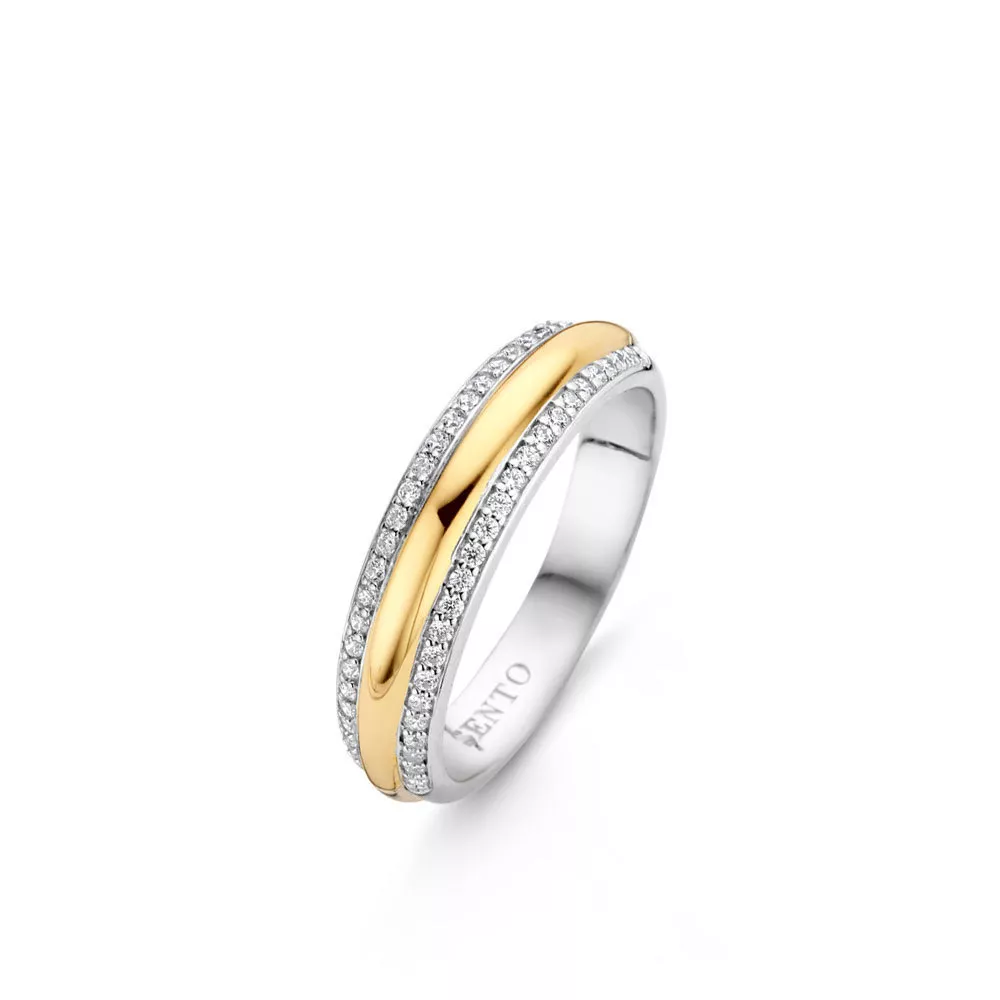 Ti Sento-Miliano 12144ZY Ring zilver/zirconia goudkleurig 7 x 5,5 mm