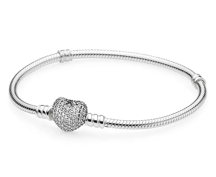 Pandora Moments 590727CZ Armband Sparkling Heart Clasp Snake Chain zilver