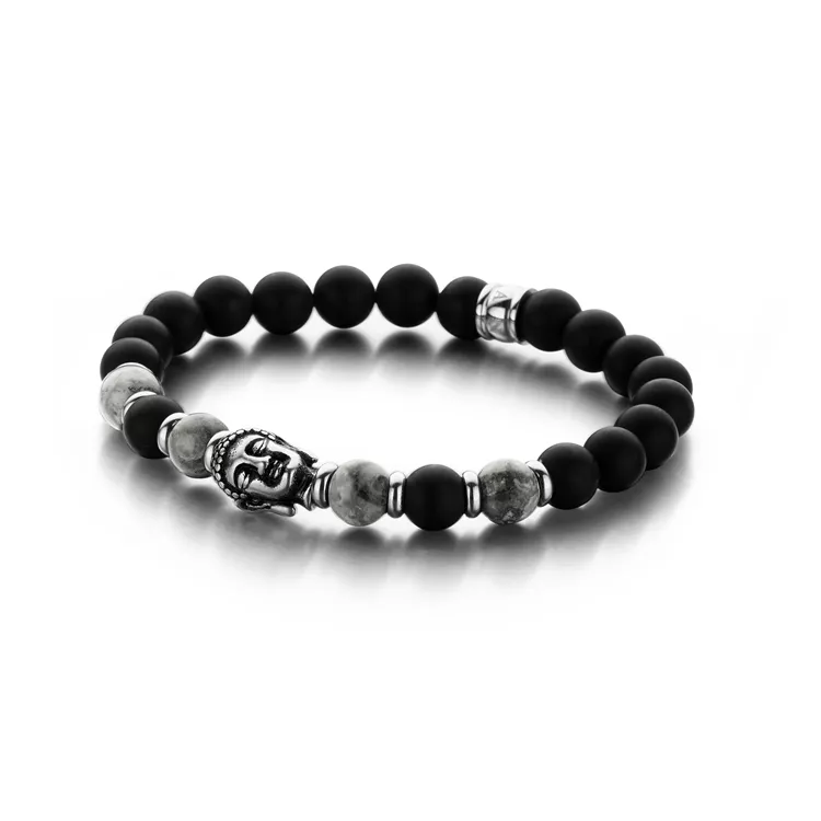 Frank 1967 7FB-0149 Rekarmband Buddha beads agaat grijs- zwart