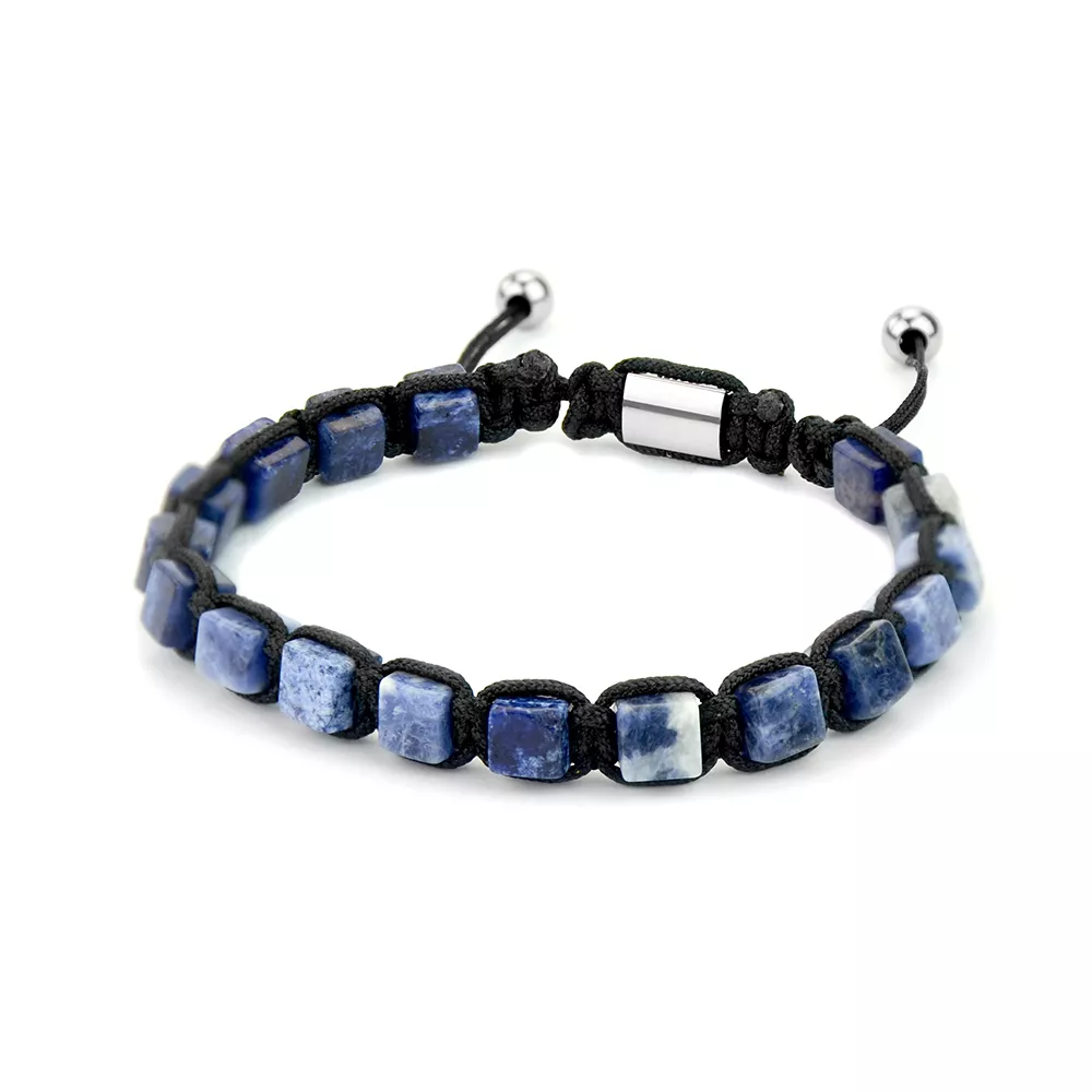 Frank 1967 7FB 0248 Armband Beads Sodaliet/Staal blauw-zwart  6 x 6 mm x 21 cm lang