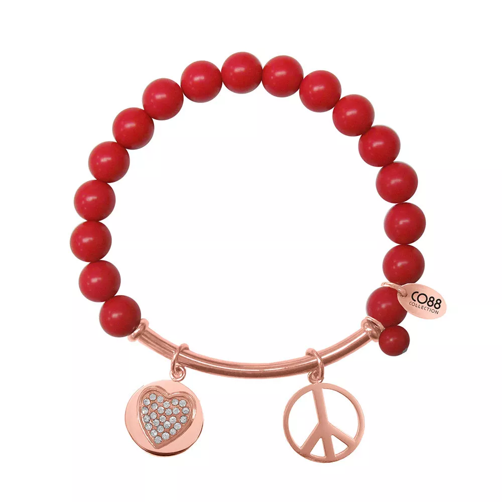 CO88 Armband met bedels bar/hart/peace rosé/rood 8CB-50007 