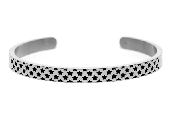 CO88 Collection 8CB-90102 - Stalen bangle armband - ster patroon - one-size - zilverkleurig