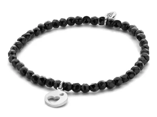 CO88 8CB-90161 - Natuurstenen armband met hanger - hart - 4 mm Jade n maat zwart