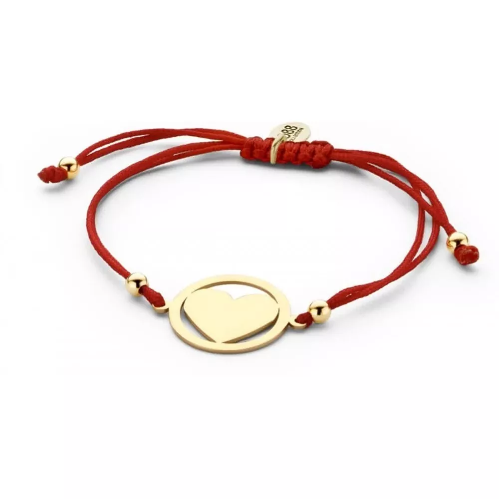 CO88 8CB-90181 - Armband met stalen bedel - hart n maat rood / goudkleurig