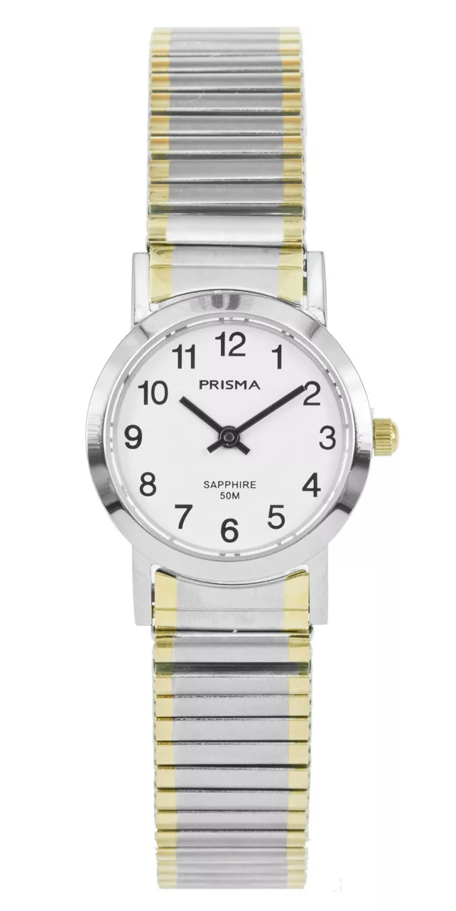 Prisma P.1816 Horloge rekband staal zilver-en goudkleurig-wit 26 mm
