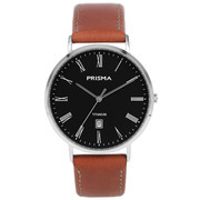 Prisma P.1486 Horloge titanium-leder zilverkleurig-bruin-zwart 41 mm
