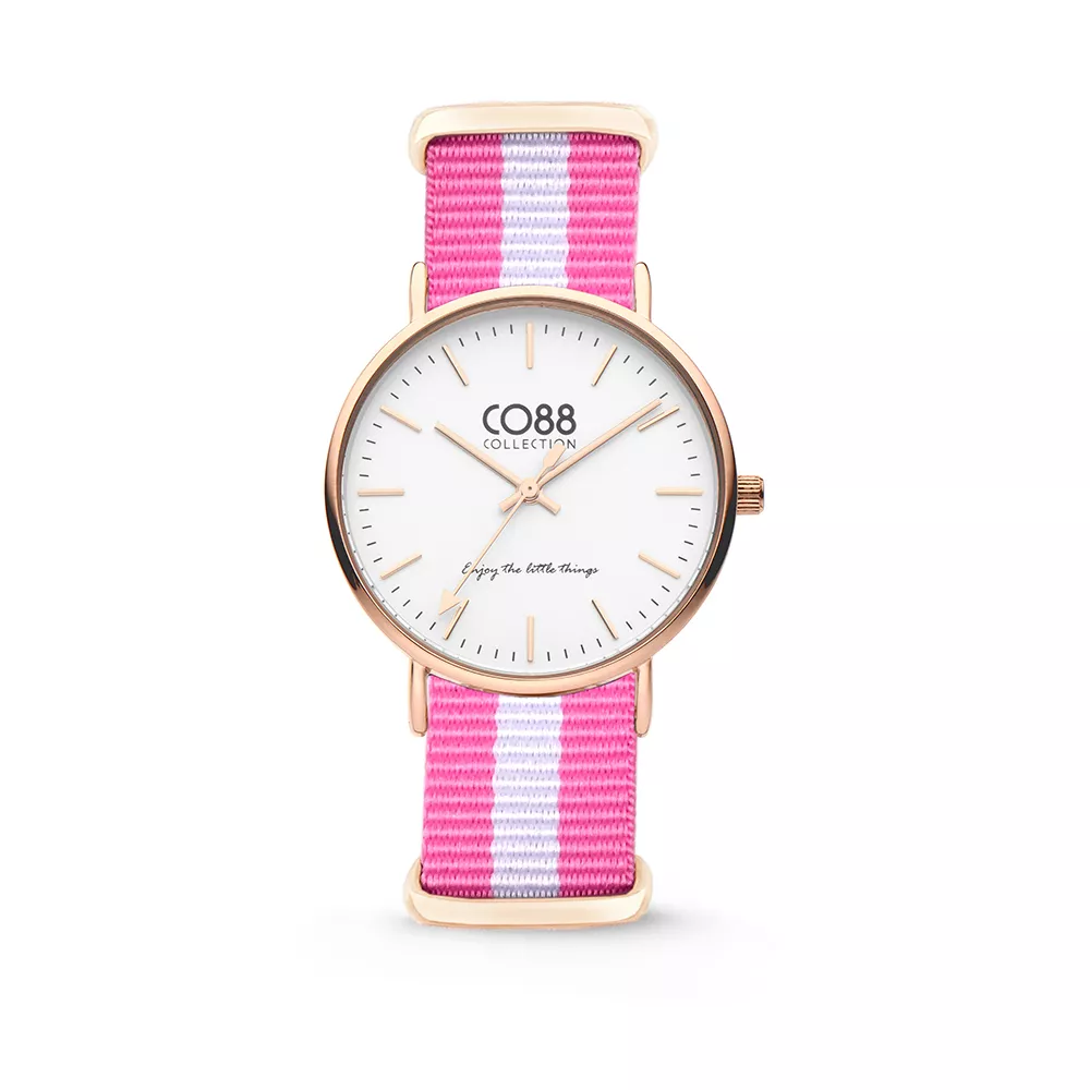 CO88 Horloge staal/nylon rosé/wit/roze 36 mm 8CW-10026 