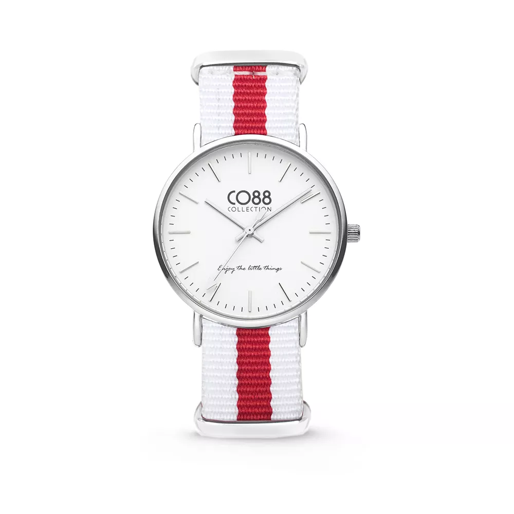 CO88 Horloge staal/nylon rood/wit 36 mm 8CW-10027