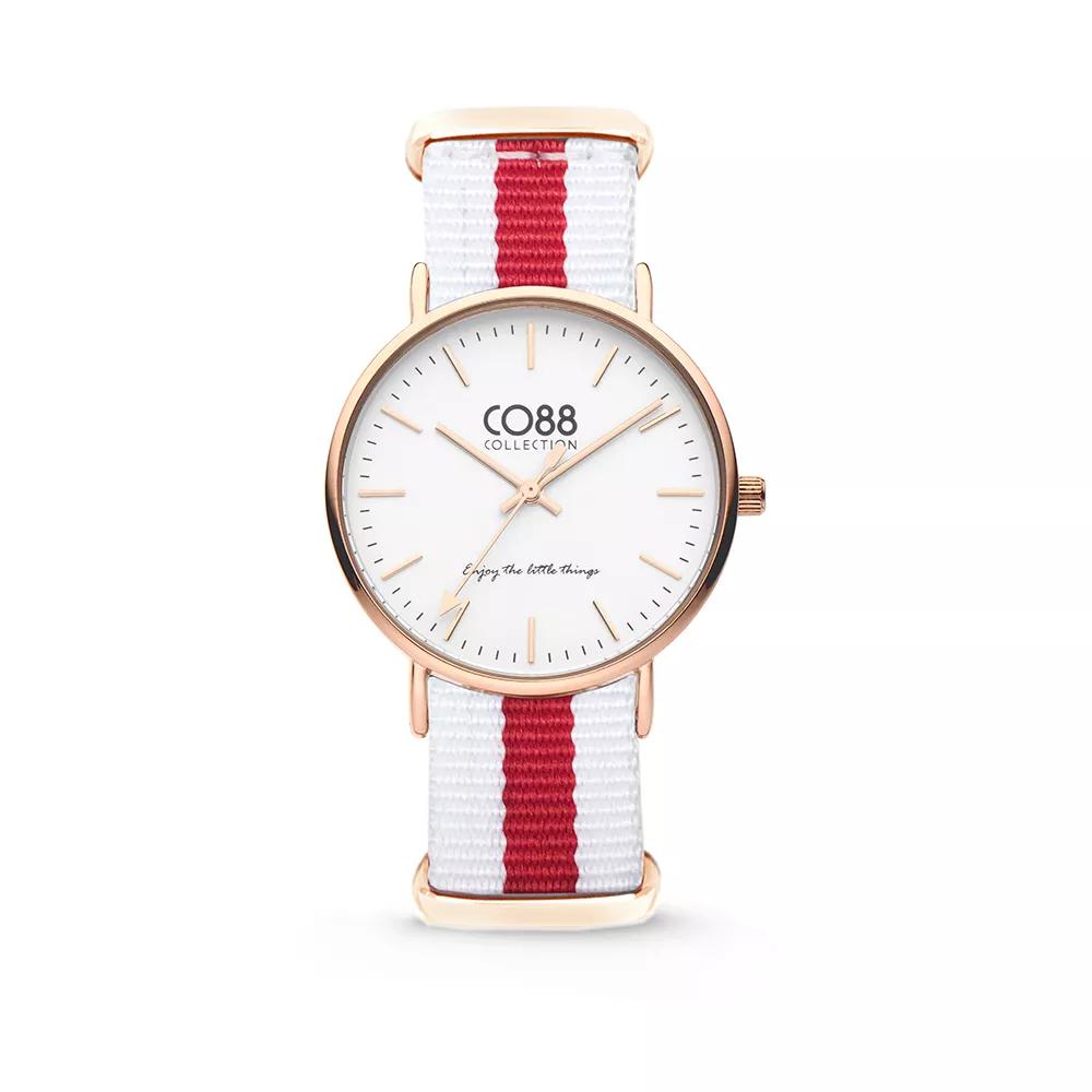 CO88 Horloge staal/nylon rosé/wit/rood 36 mm 8CW-10028 