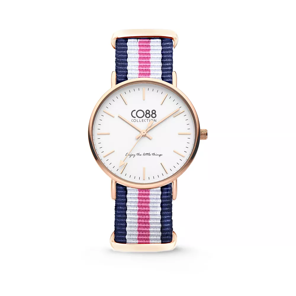 CO88 Horloge staal/nylon rosé/blauw/wit/roze 36 mm 8CW-10030