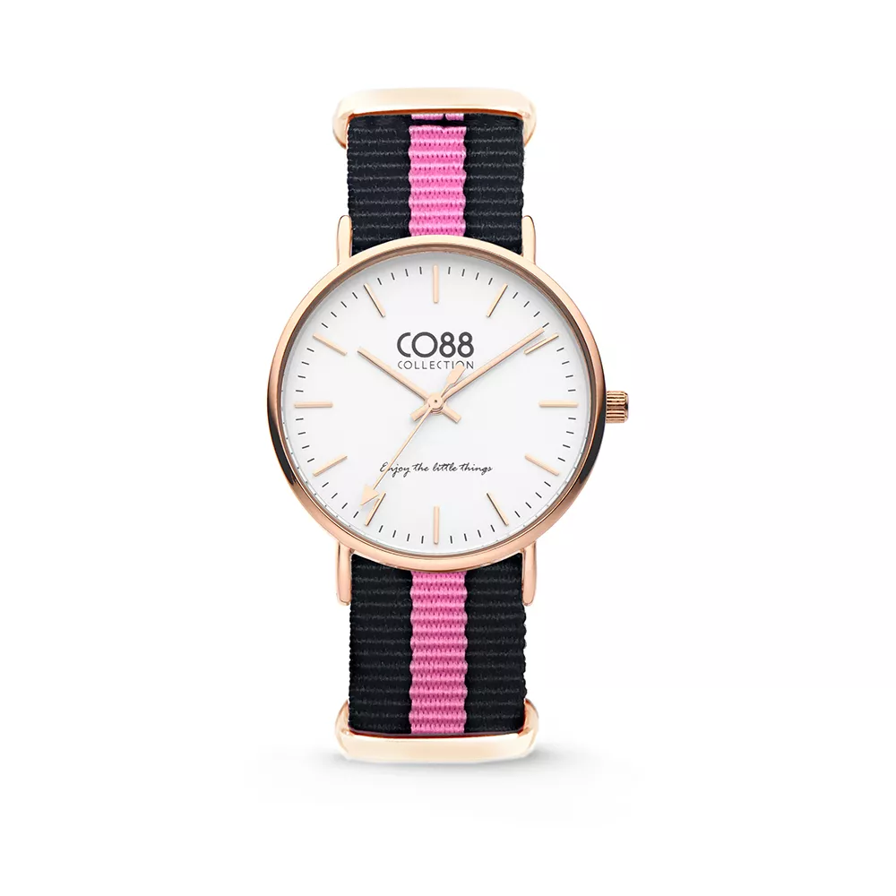 CO88 Horloge staal/nylon roskleurig/zwart/roze 8CW-10033