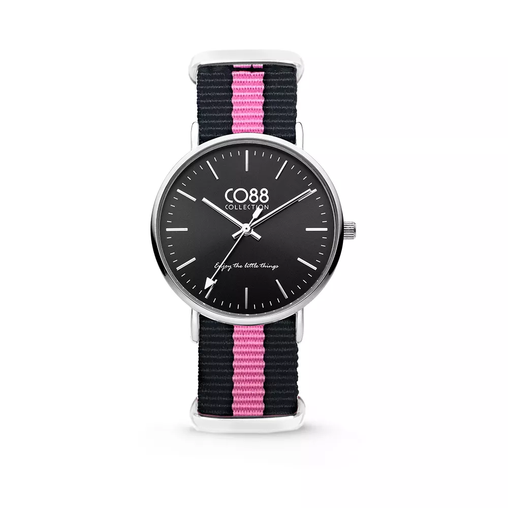 CO88 Horloge staal/nylon zwart/roze 36 mm 8CW-10034 