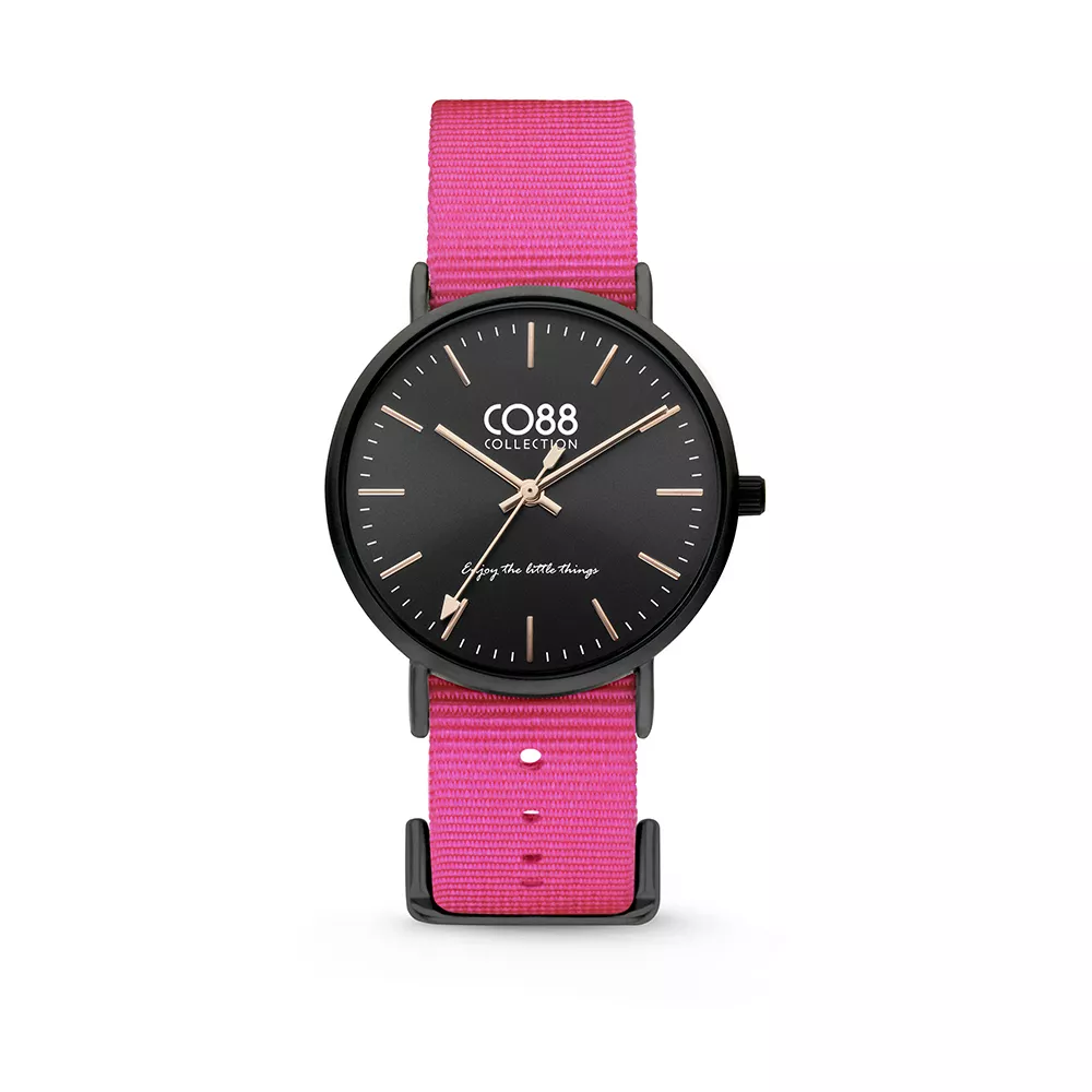 CO88 Horloge staal/nylon 36 mm zwart/roze 8CW-10020
