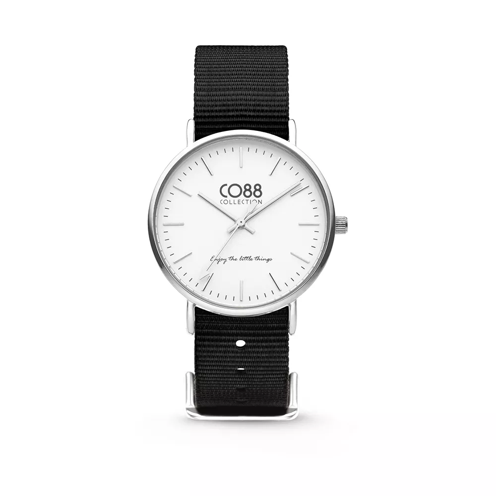 CO88 Horloge staal/nylon zwart/wit 36 mm 8CW-10023 