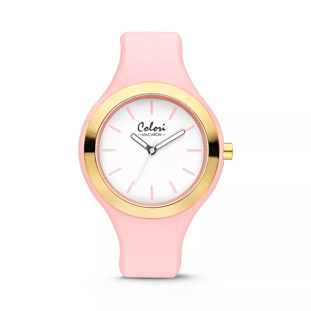 Colori Horloge Macaron staal/siliconen goudkleurig-roze 44 mm 5-COL432