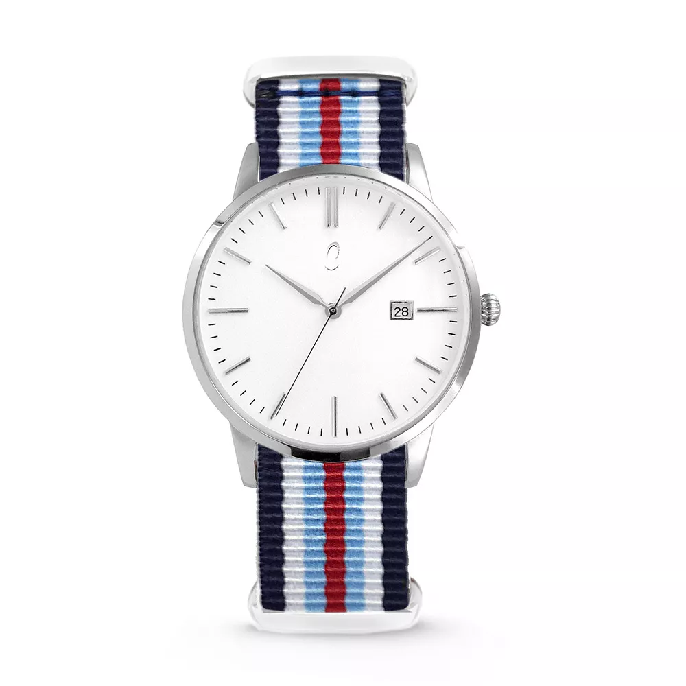 Colori Horloge Connaisseur staal/nylon blauw-wit-rood 40 mm 5-COL496