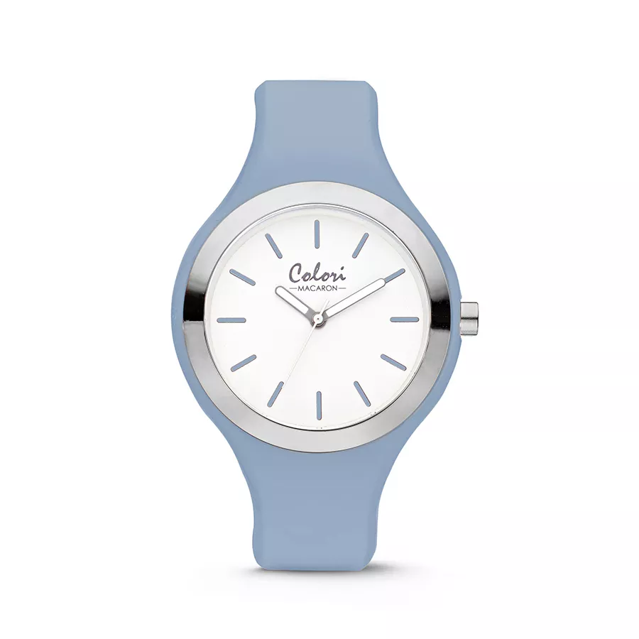 Colori Horloge Macaron staal/siliconen lichtblauw 44 mm  5-COL508