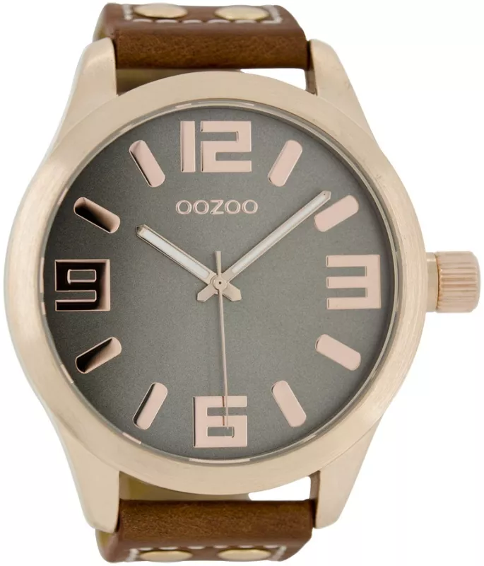OOZOO C1106 Horloge Timepieces staal-leder rosekleurig-cognac 51 mm 