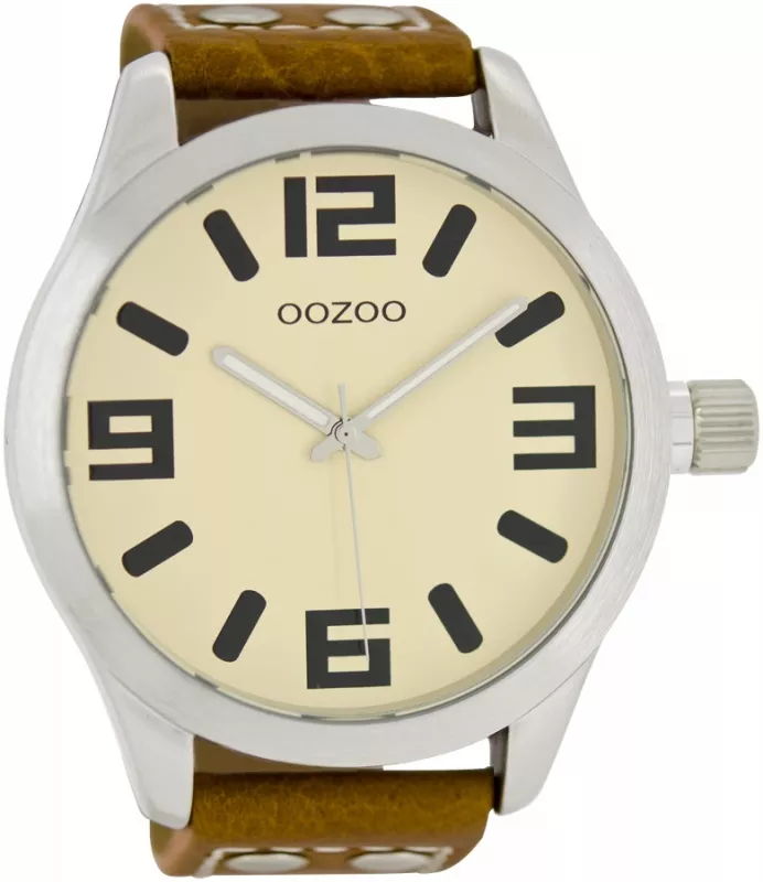 OOZOO C1002 Horloge Timepieces staal-leder creme-bruin 51 mm