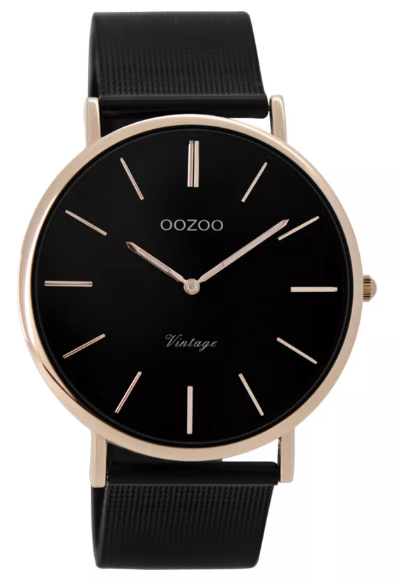 OOZOO Horloge Vintage black-rosegold 40 mm C8869