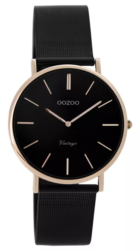 OOZOO Horloge Vintage black-rosegold 32 mm C8871